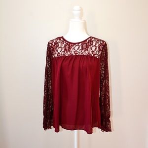 Rachel Ray Burgundy Chiffon and Lace Top- size L